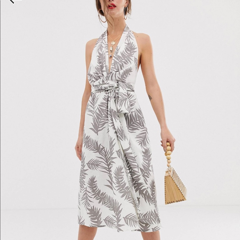 ASOS ✨ Halter linen midi dress palm print